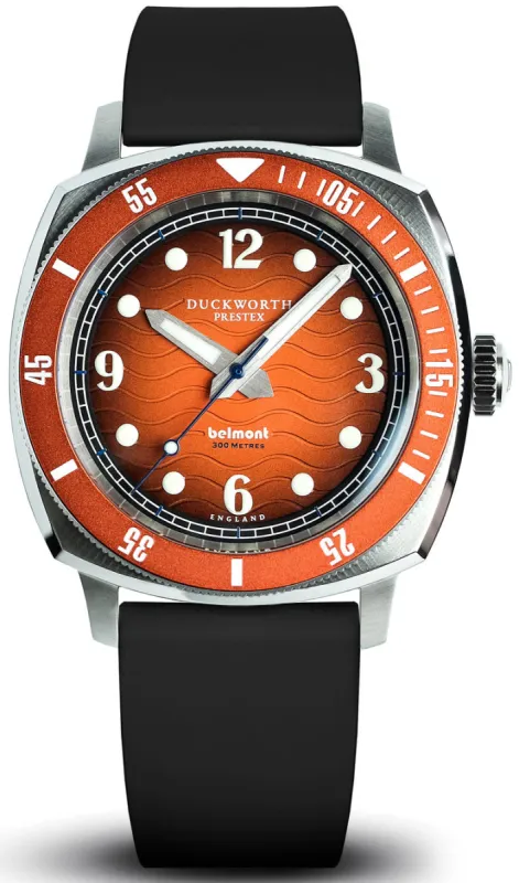 Duckworth Prestex Belmont Dive Orange Black Rubber Watch made by C.W. Sellors