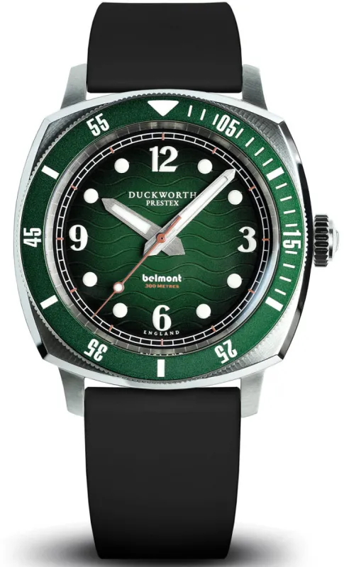 Duckworth Prestex Belmont Dive Green Black Rubber Watch made by C.W. Sellors