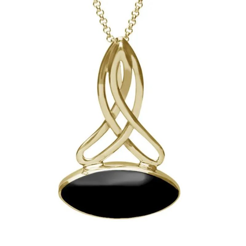 9ct Yellow Gold Whitby Jet Wide Marquise Celtic Necklace sold by C.W. Sellors