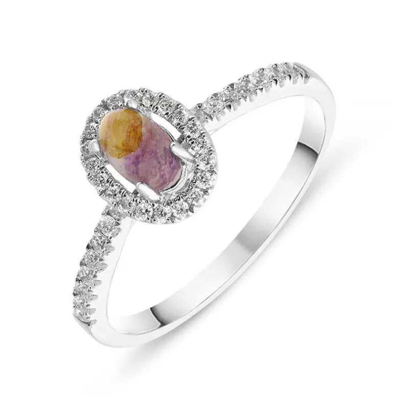 18ct White Gold Blue John Carat Diamond Shoulder Ring sold by C.W. Sellors