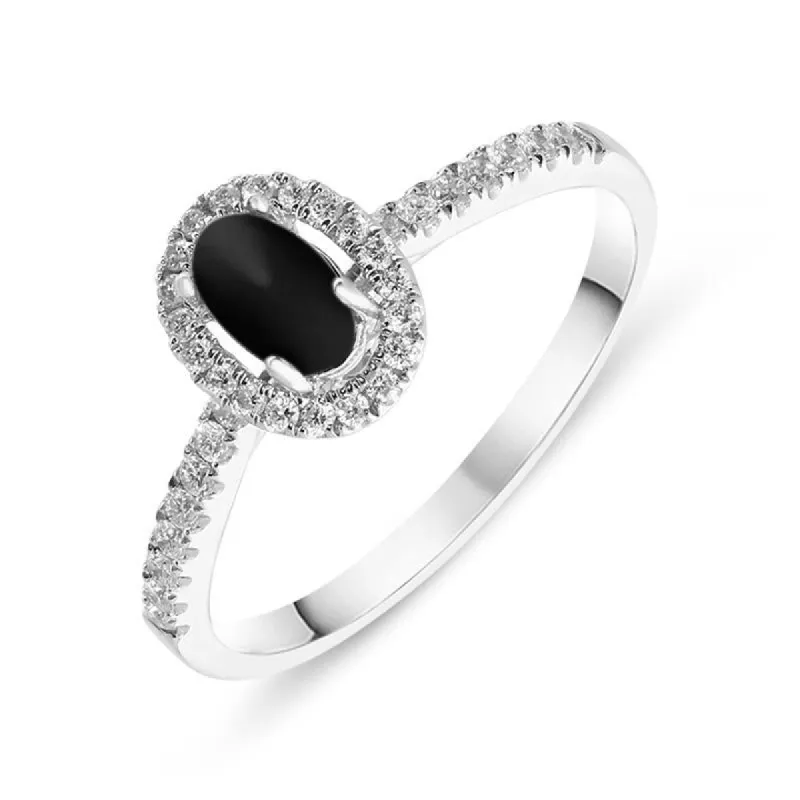 18ct White Gold Whitby Jet 0.24 Carat Diamond Shoulder Ring sold by C.W. Sellors