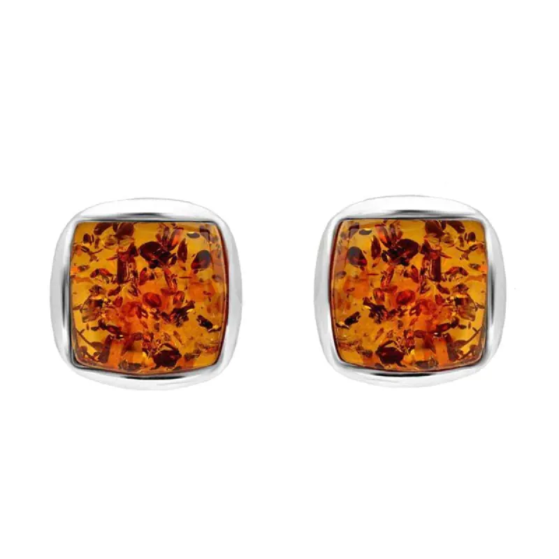 Sterling Silver Orange Amber Square Stud Earrings sold by C.W. Sellors