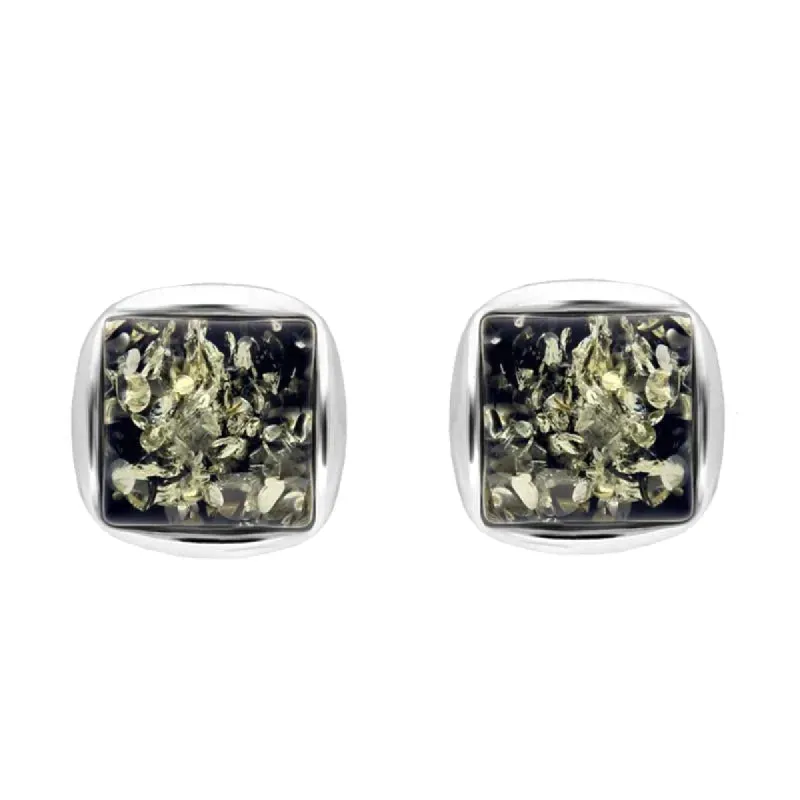 Sterling Silver Green Amber Square Stud Earrings sold by C.W. Sellors