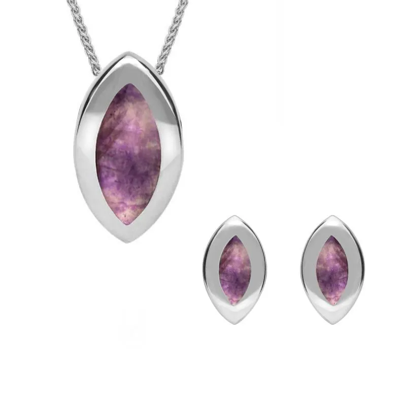 Sterling Silver Blue John Framed Marquise Two Piece Set sold by C.W. Sellors