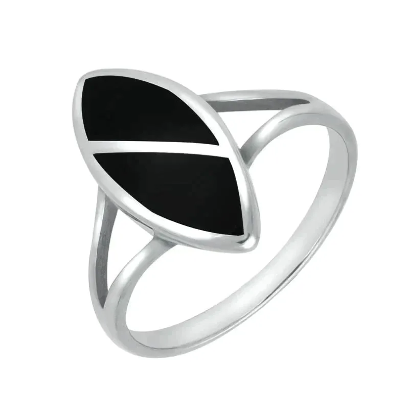 Sterling Silver Whitby Jet Split Stone Marquise Ring sold by C.W. Sellors