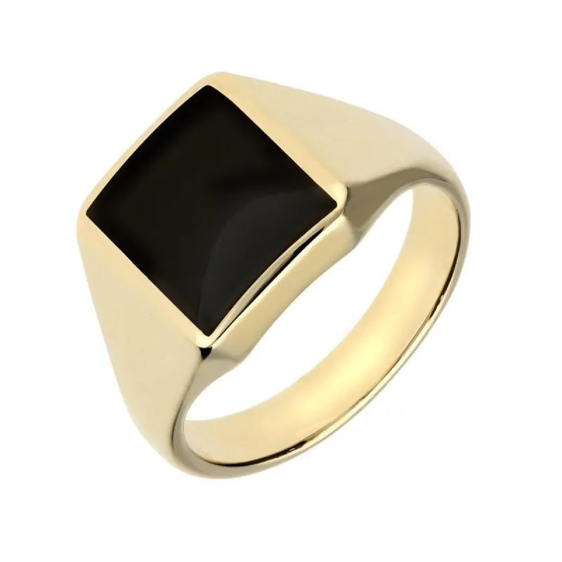 9ct Yellow Gold Whitby Jet Oblong Signet Ring sold by C.W. Sellors