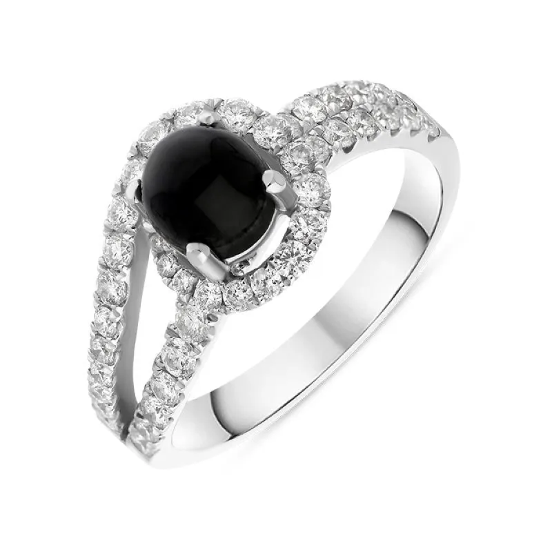 18ct White Gold Whitby Jet 0.89ct Diamond Double Shoulder Ring sold by C.W. Sellors