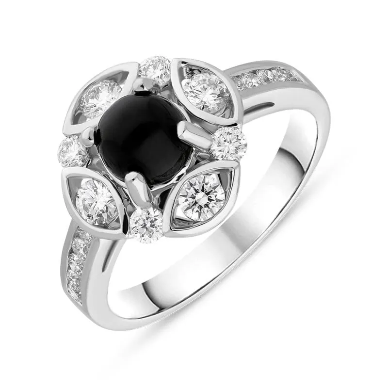 18ct White Gold Whitby Jet 0.72ct Diamond Round Shoulder Ring sold by C.W. Sellors