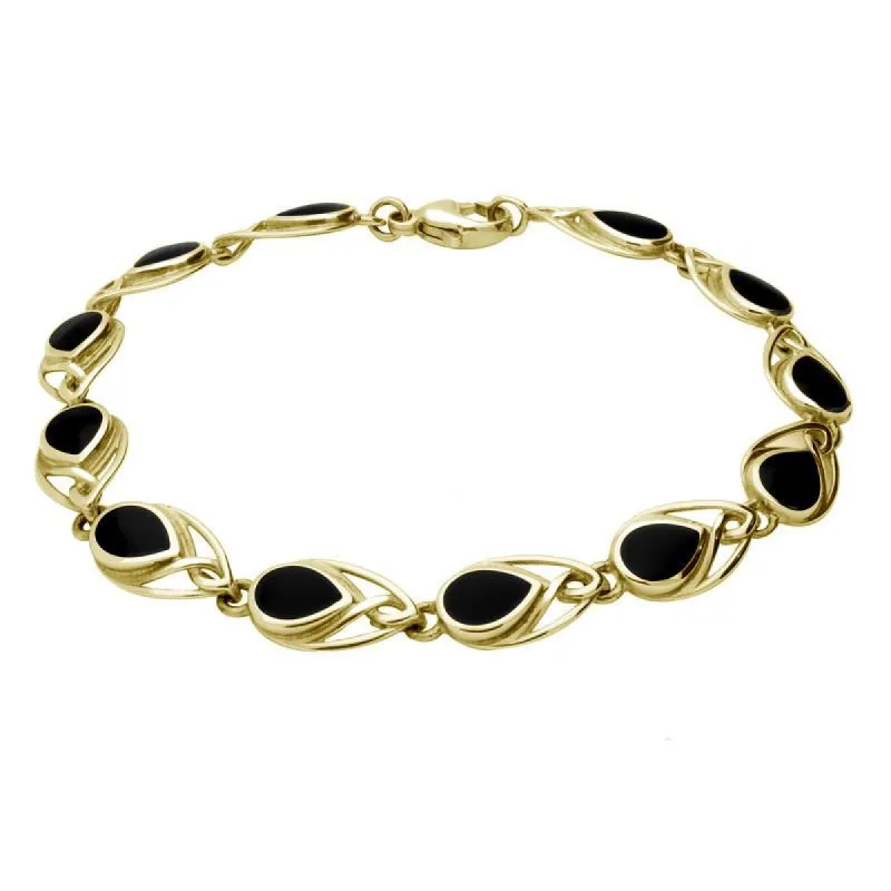 9ct Yellow Gold Whitby Jet Celtic Twelve Stone Pear Bracelet sold by C.W. Sellors