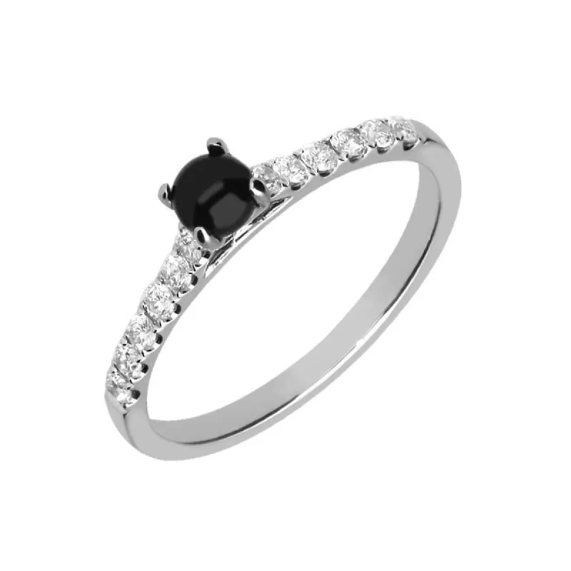 18ct White Gold Whitby Jet 0.27ct Diamond Shoulder Ring sold by C.W. Sellors
