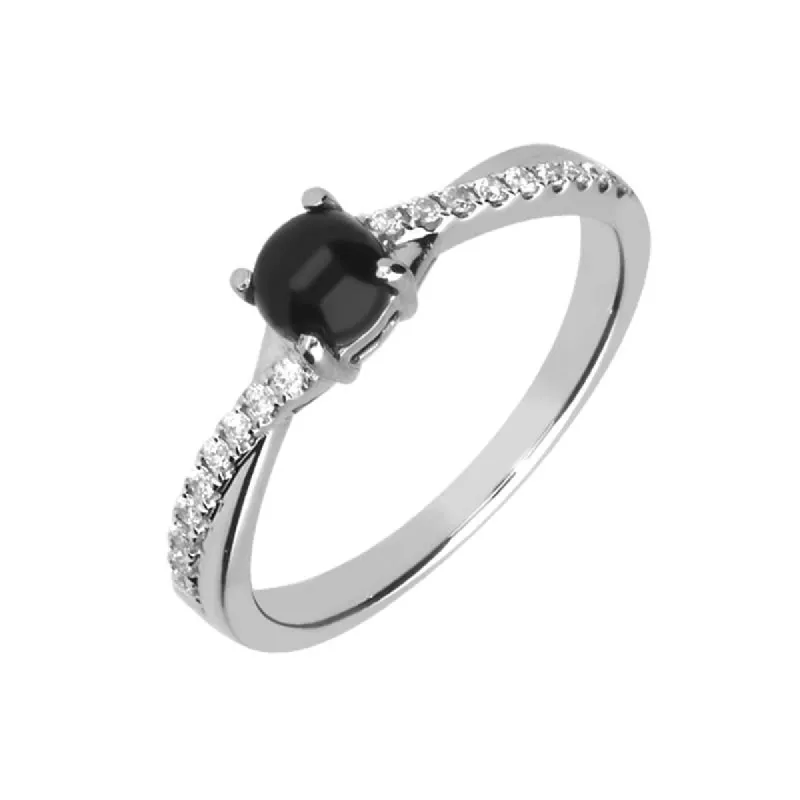 18ct White Gold Whitby Jet Diamond Twisted Shoulder Ring sold by C.W. Sellors