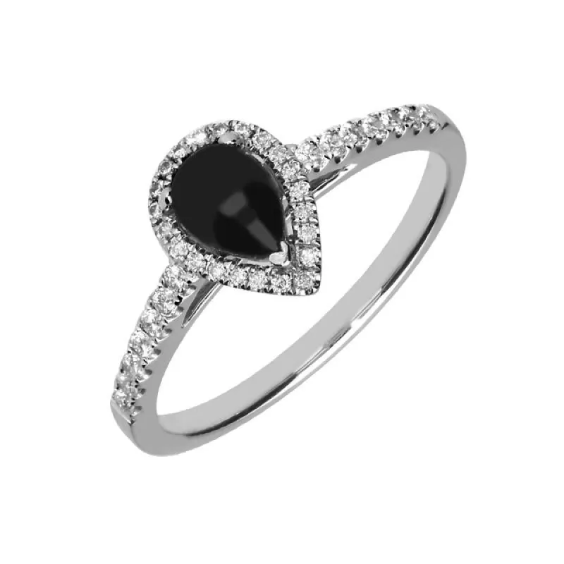 18ct White Gold Whitby Jet 0.25 Carat Diamond Pear Shoulder Ring sold by C.W. Sellors