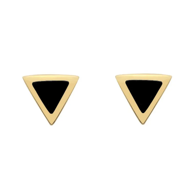 9ct Yellow Gold Whitby Jet Dinky Triangle Stud Earrings sold by C.W. Sellors