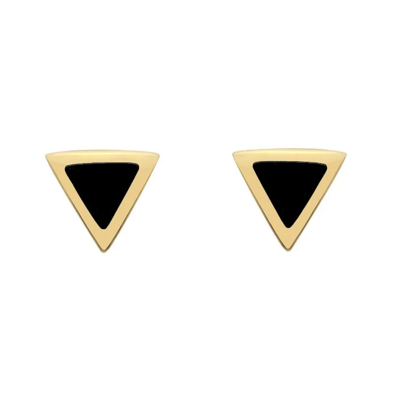 9ct Yellow Gold Whitby Jet Dinky Triangle Stud Earrings sold by C.W. Sellors