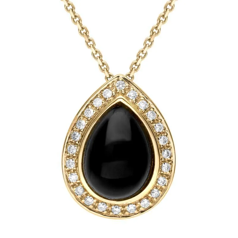 18ct Yellow Gold Whitby Jet 0.12ct Diamond Pear Pave Necklace sold by C.W. Sellors