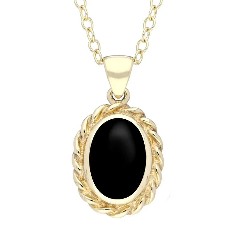 9ct Yellow Gold Whitby Jet Oval Rope Frame Necklace sold by C.W. Sellors