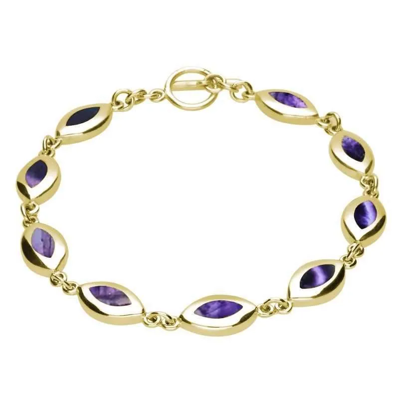 9ct Yellow Gold Blue John Framed Marquise Bracelet sold by C.W. Sellors