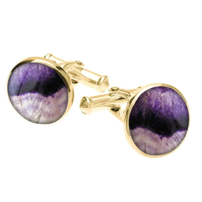 9ct Yellow Gold Blue John Tudor Rose Back Cufflinks sold by C.W. Sellors