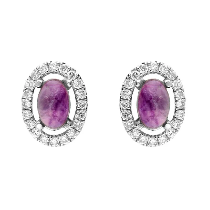18ct White Gold 0.23ct Diamond Blue John Oval Stud Earrings sold by C.W. Sellors