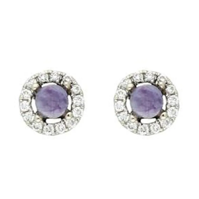 18ct White Gold Blue John and Diamond Round Stud Earrings sold by C.W. Sellors