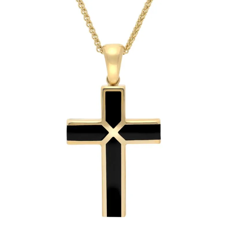 9ct Yellow Gold Whitby Jet Medium Four Stone Cross Necklace sold by C.W. Sellors