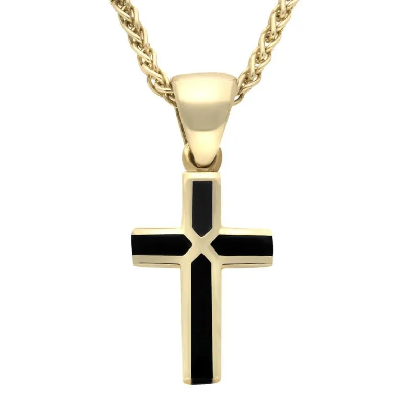 9ct Yellow Gold Whitby Jet Cross Necklace sold by C.W. Sellors