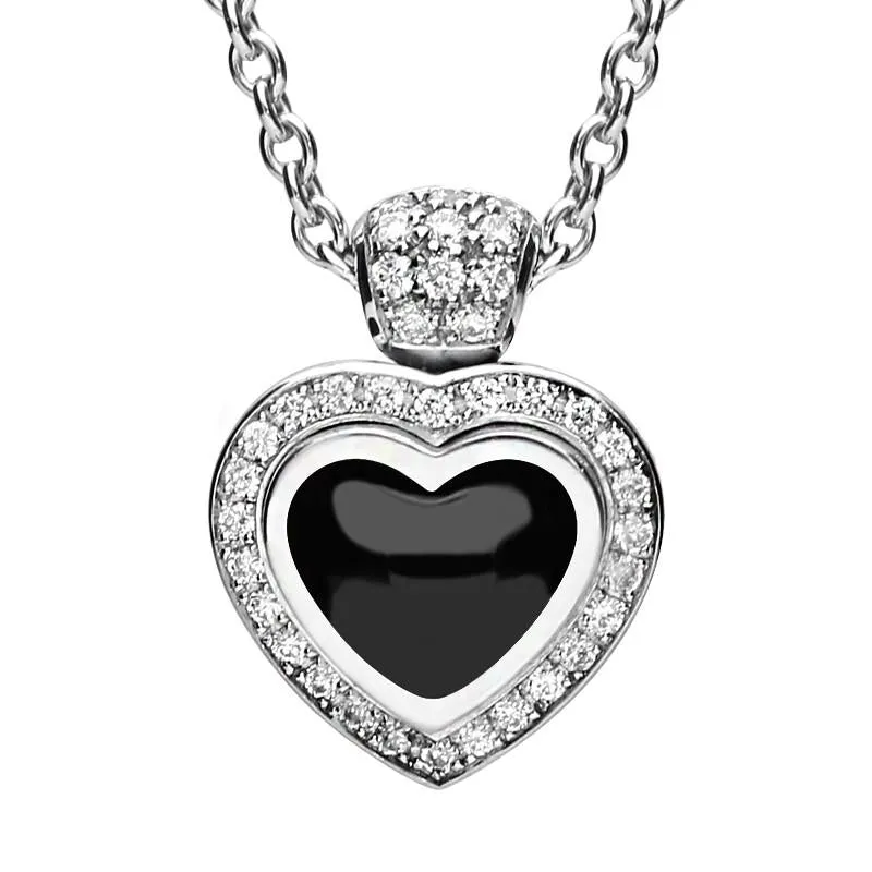 18ct White Gold Whitby Jet and Diamond Heart Necklace sold by C.W. Sellors