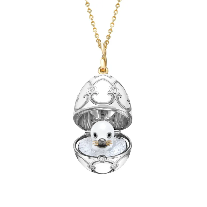 Faberge Heritage 18ct Gold White Enamel Locket with Seal Surprise sold by C.W. Sellors