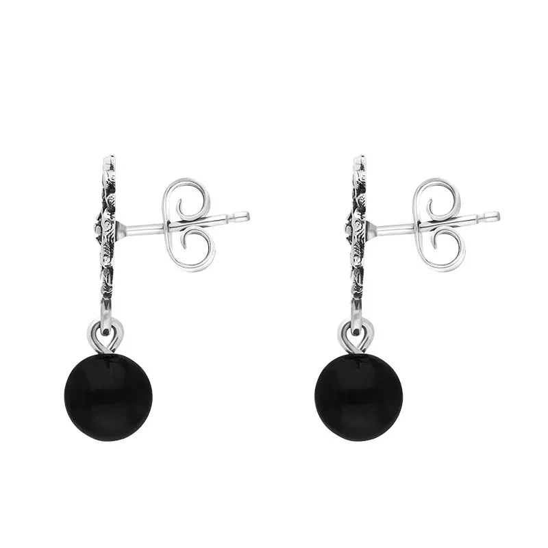 Sterling Silver Whitby Jet 6mm Bead Rose Top Drop Earrings sold by C.W. Sellors product image thumbnail 2