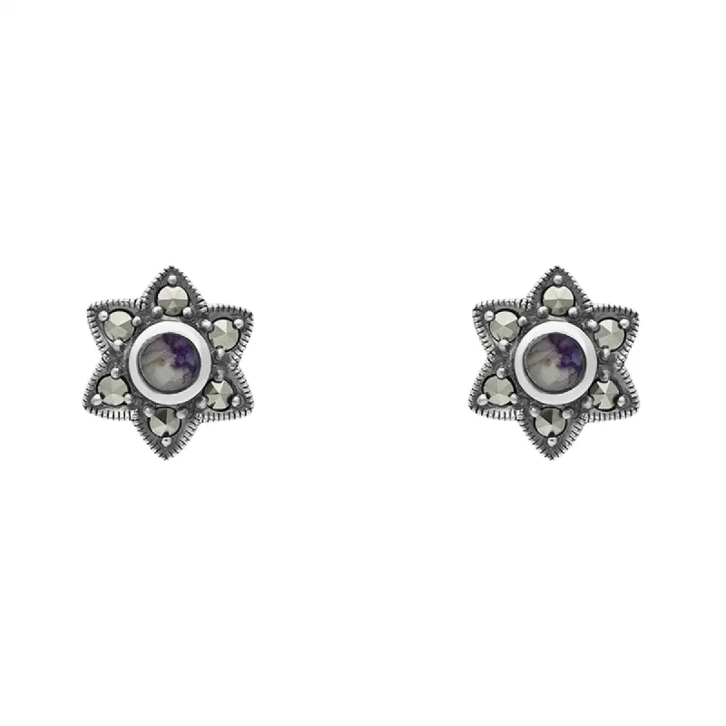 Sterling Silver Blue John Star Stud Earrings sold by C.W. Sellors