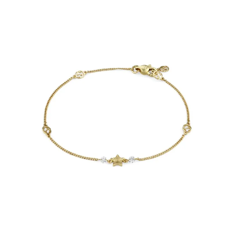 Gucci Interlocking 18ct Yellow Gold Diamond Star Bracelet D sold by C.W. Sellors