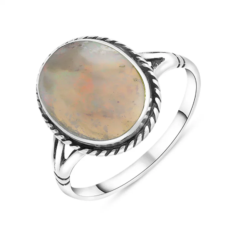 Sterling Silver Opal Rope Edge Ring sold by C.W. Sellors