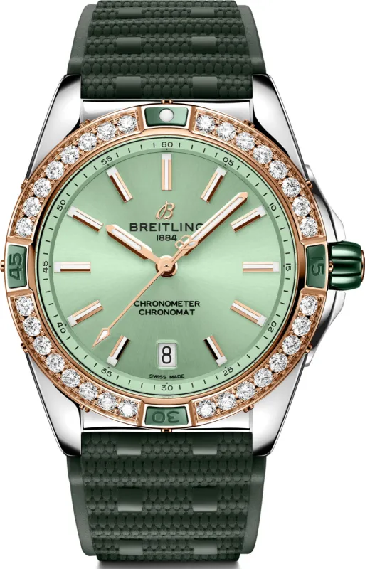 Breitling Super Chronomat Automatic 38 Mint Green Rubber Watch made by Breitling