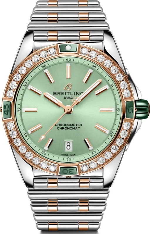 Breitling Super Chronomat Automatic 38 Mint Green Bracelet Watch made by Breitling