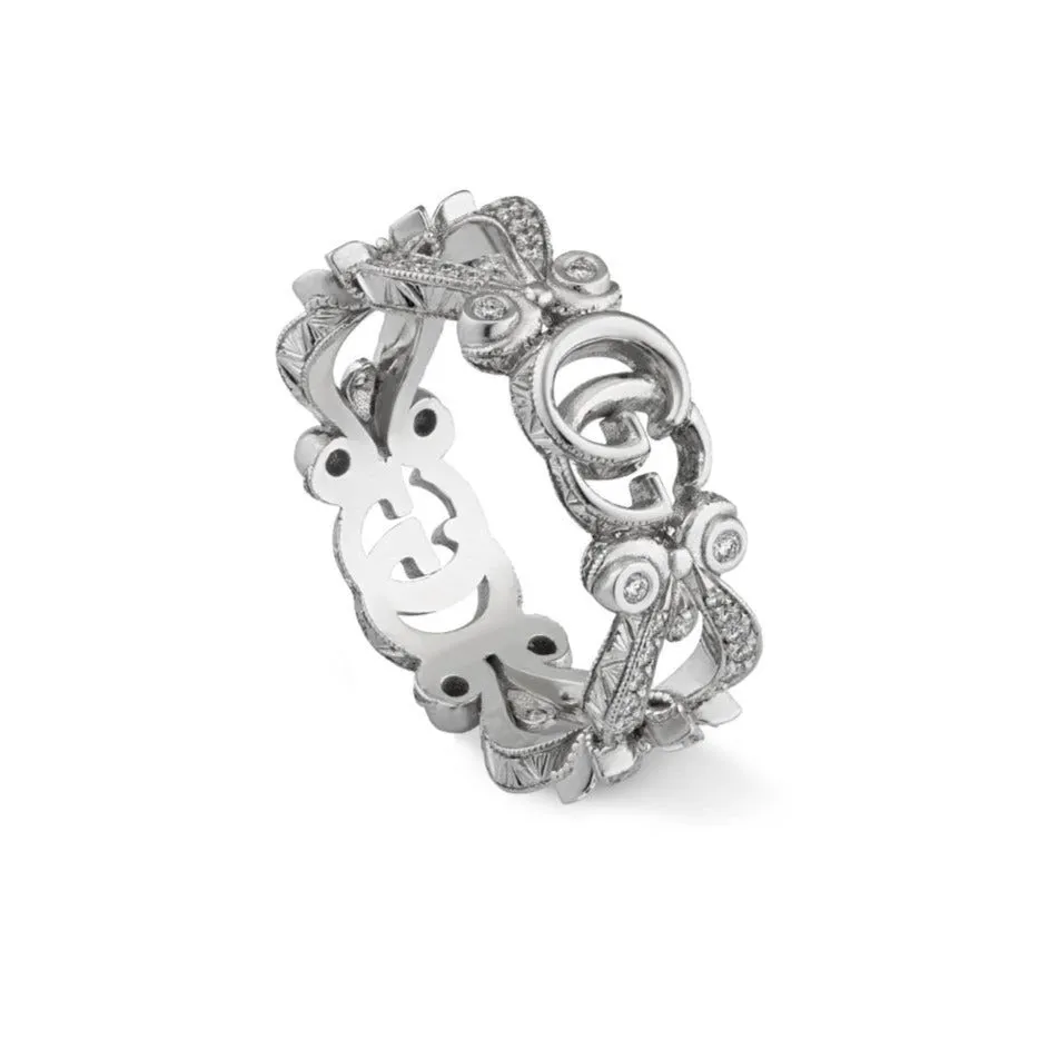 Gucci Flora 18ct White Gold Diamond Pave Ring D sold by C.W. Sellors