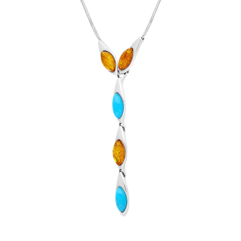 Sterling Silver Amber Turquoise Marquise Drop Necklace sold by C.W. Sellors product image thumbnail 2