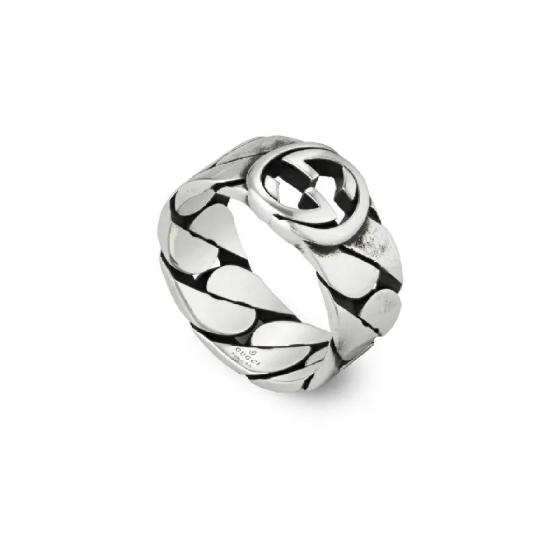 Gucci Interlocking Sterling Silver 8mm Wide Band Ring sold by C.W. Sellors