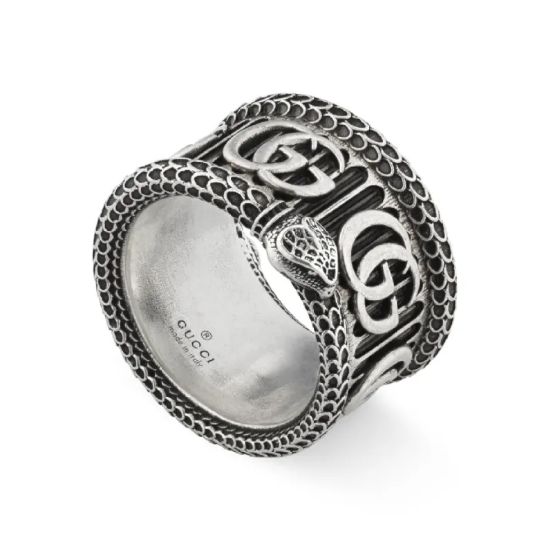 Gucci GG Marmont Aged Sterling Silver Double G Snake Motif Ring D sold by C.W. Sellors