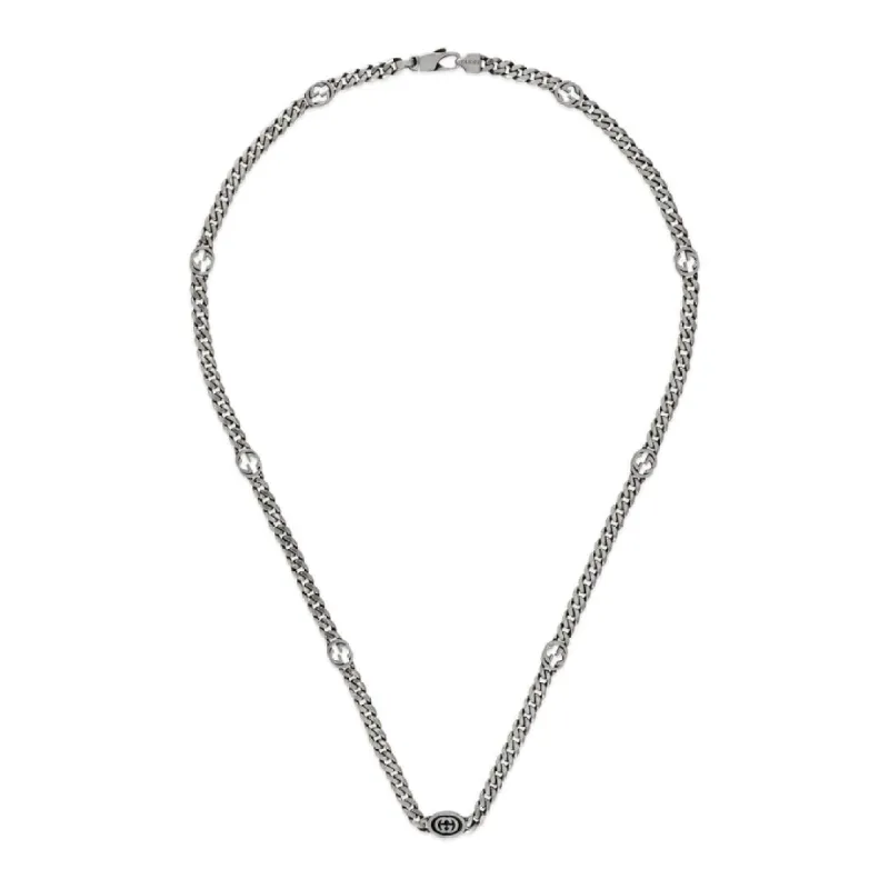 Gucci Interlocking Motif Sterling Silver Black Enamel Thin Necklace sold by C.W. Sellors