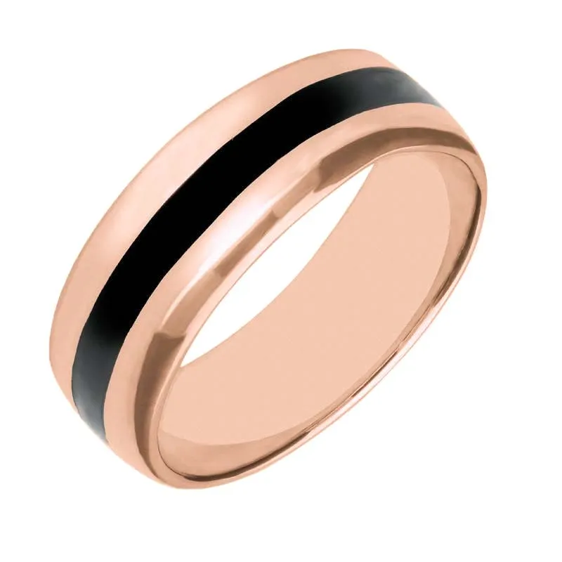 18ct Rose Gold Whitby Jet Inlaid Wide Wedding Band Ring sold by C.W. Sellors