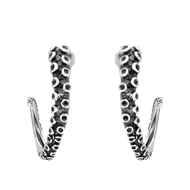 9ct White Gold Tentacle Hoop Earrings sold by C.W. Sellors