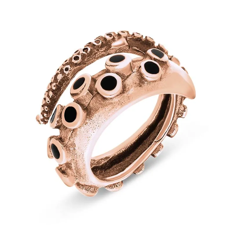 9ct Rose Gold Whitby Jet Tentacle Ring sold by C.W. Sellors