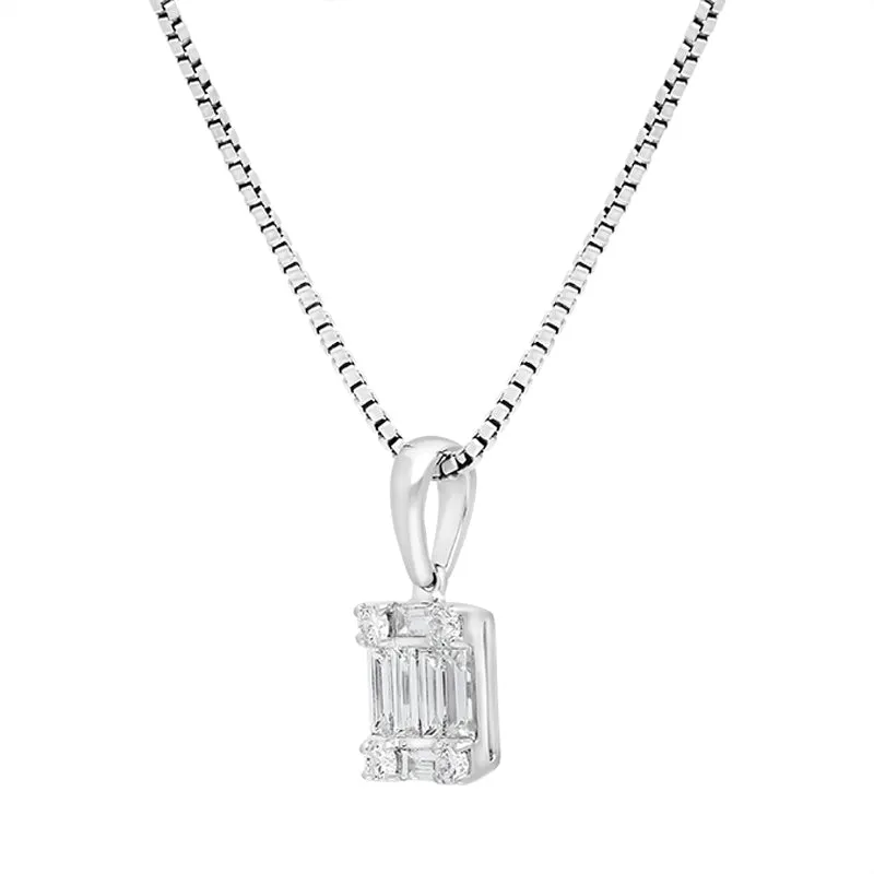 18ct White Gold 0.39ct Diamond Baguette Round Brilliant Cut Cluster Pendant sold by C.W. Sellors product image thumbnail 2