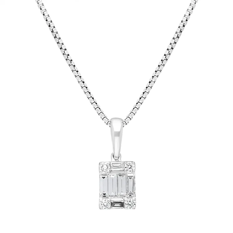18ct White Gold 0.39ct Diamond Baguette Round Brilliant Cut Cluster Pendant sold by C.W. Sellors