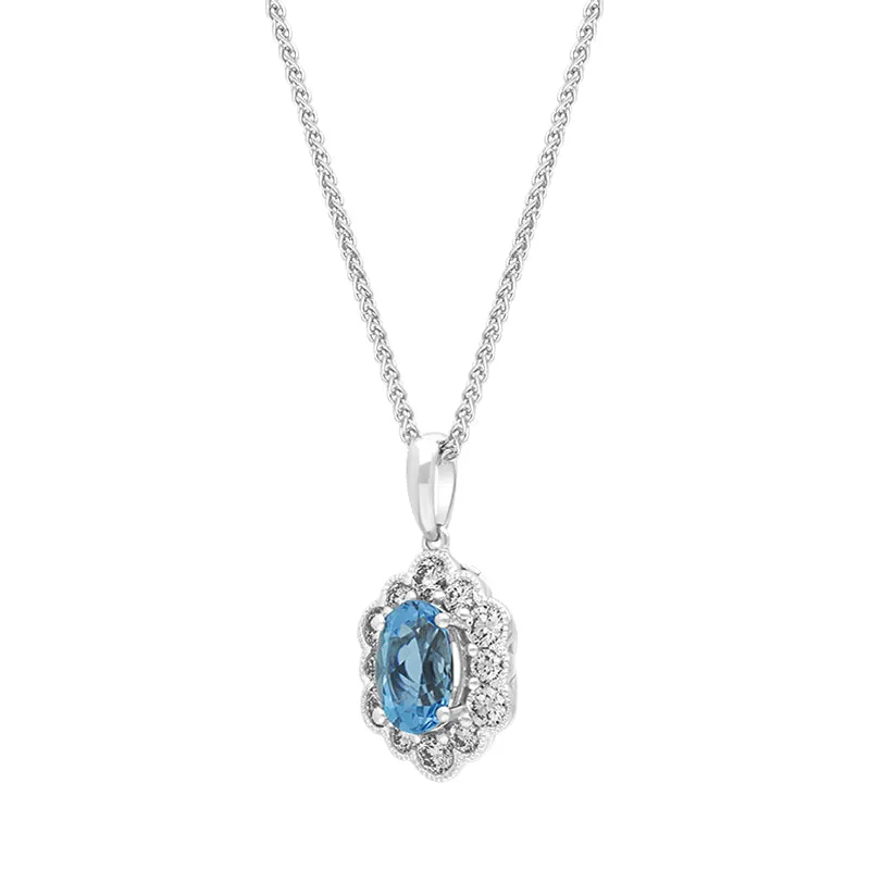 18ct White Gold Aquamarine Diamond Cluster Oval Pendant sold by C.W. Sellors product image thumbnail 2