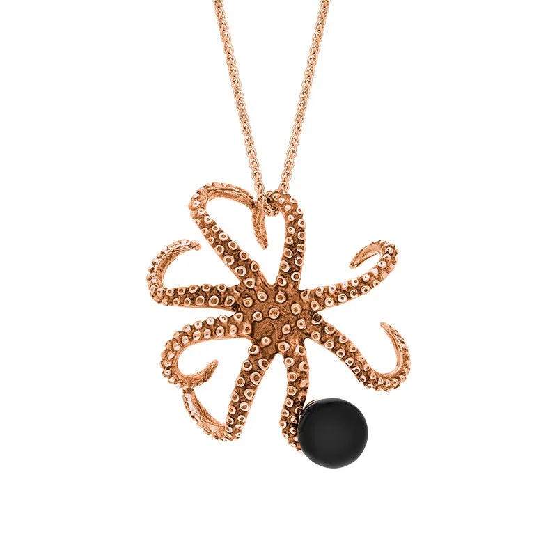 9ct Rose Gold Whitby Jet Bead Octopus Necklace sold by C.W. Sellors