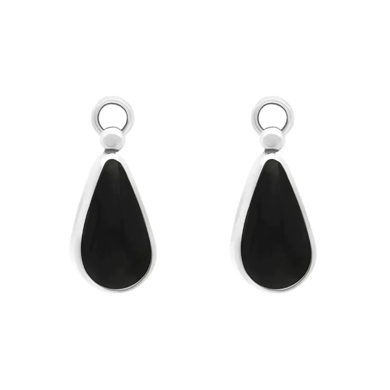 Sterling Silver Whitby Jet Large Pear Drop Earrings sold by C.W. Sellors