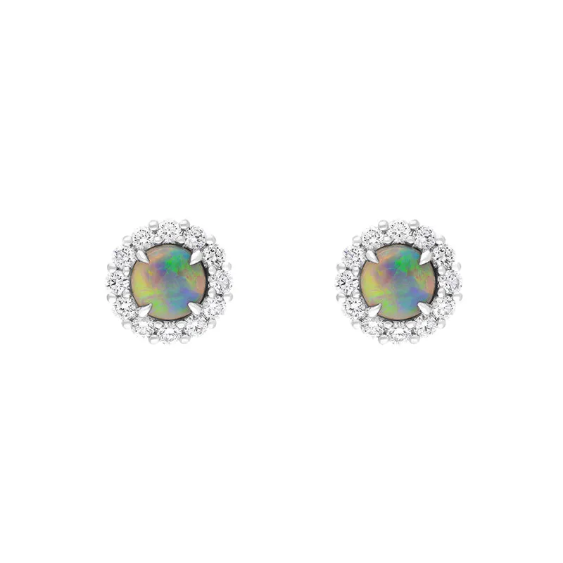 18ct White Gold 1.05ct Opal Diamond Cluster Round Stud Earrings sold by C.W. Sellors