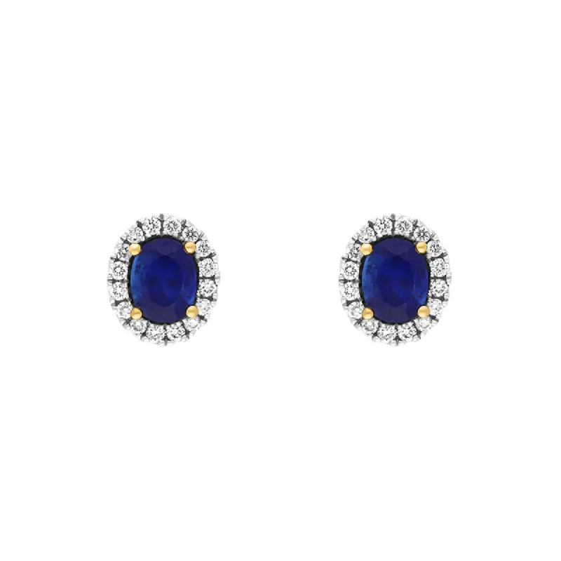 18ct White Gold 1.52ct Sapphire Diamond Cluster Oval Stud Earrings sold by C.W. Sellors