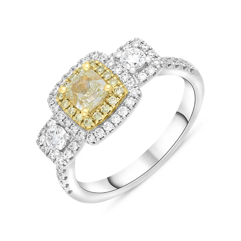 18ct White Gold Yellow and White Diamond Triple Cluster Ring sold by C.W. Sellors